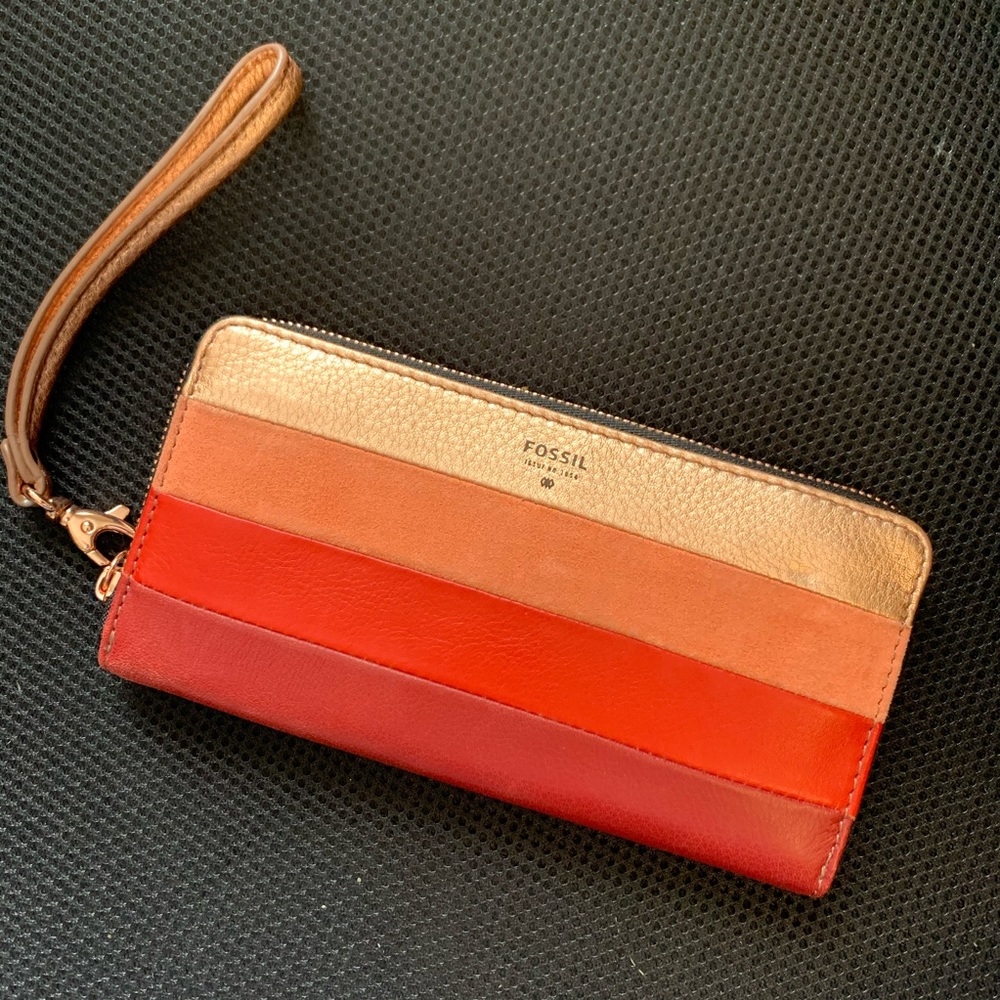 Colorblock Fossil zip wallet